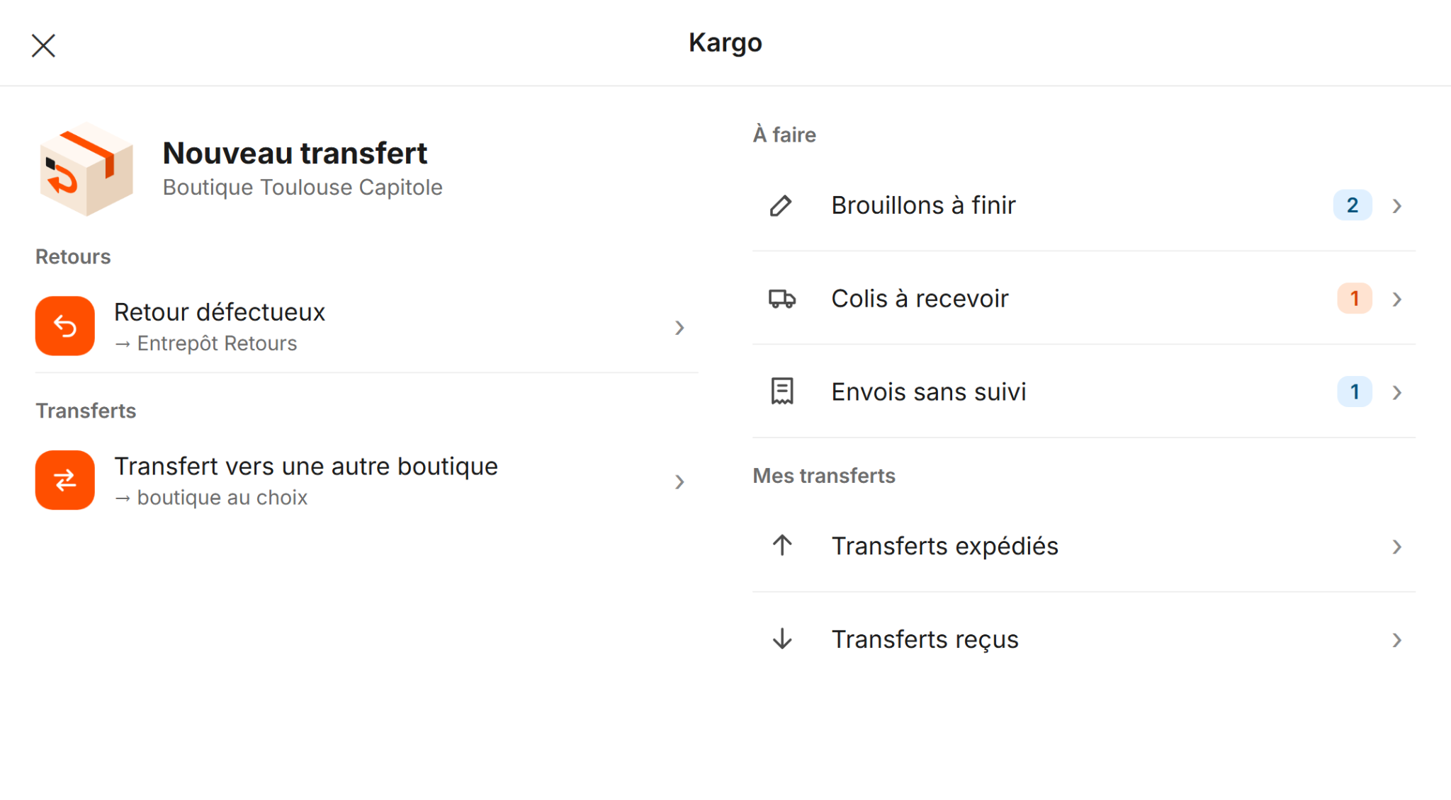 Accueil Kargo dans POS