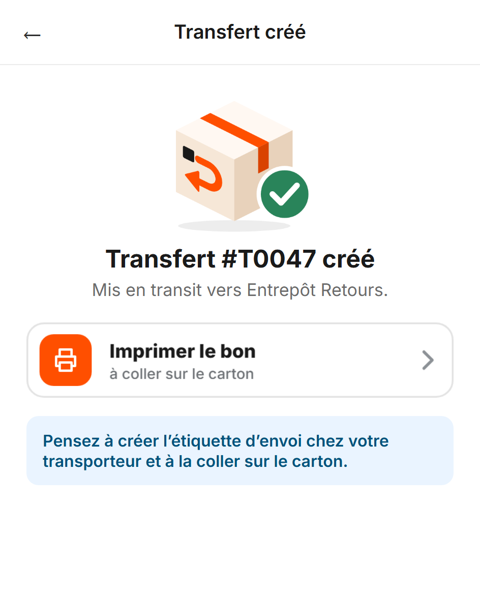 Transfert créé