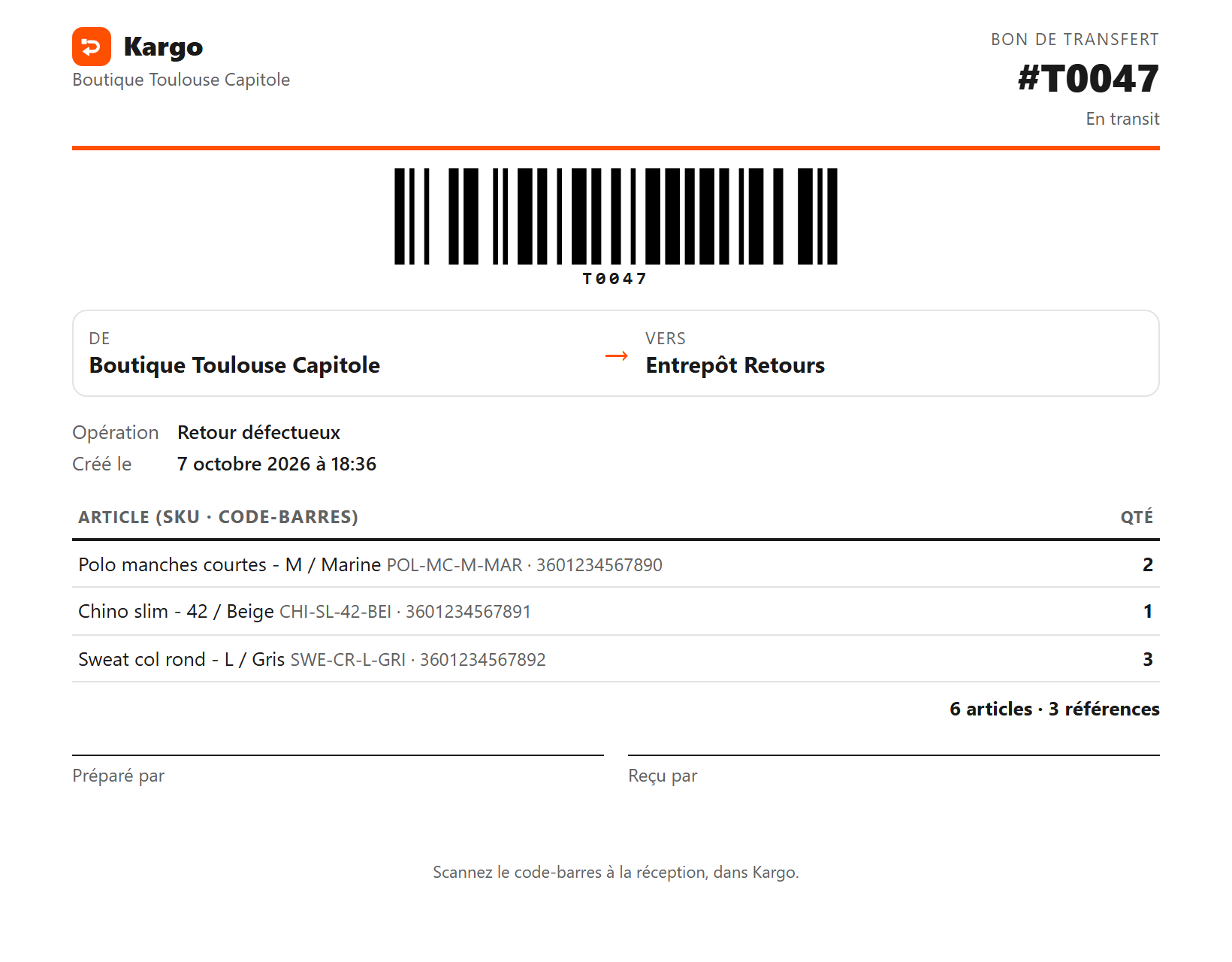Bon de transfert